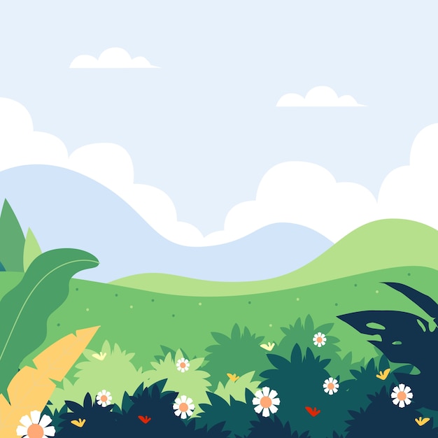 Vector gratuito paisaje de primavera de diseño plano