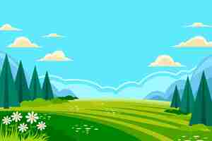 Vector gratuito paisaje de primavera plana