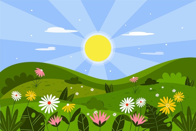 Vector gratuito paisaje de primavera plana