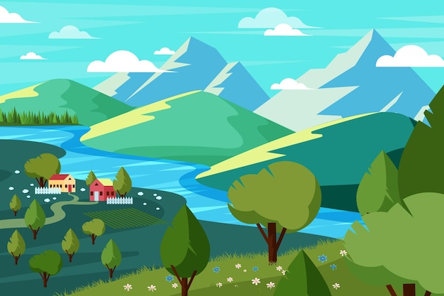Paisaje de primavera plano detallado