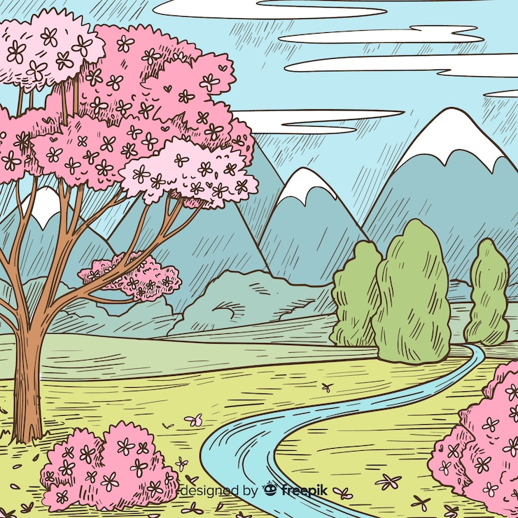 Vector gratuito paisaje primaveral