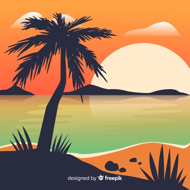 Paisaje de puesta de sol en gradiente en la playa