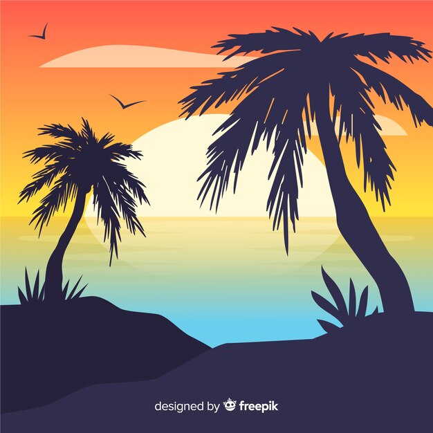 Paisaje de puesta de sol en gradiente en la playa