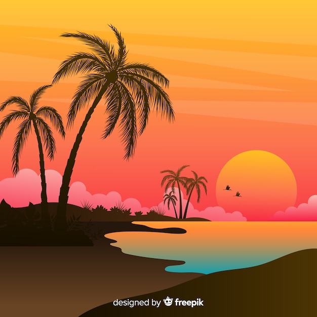 Paisaje de puesta de sol en gradiente en la playa