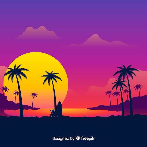 Paisaje de puesta de sol en gradiente en la playa