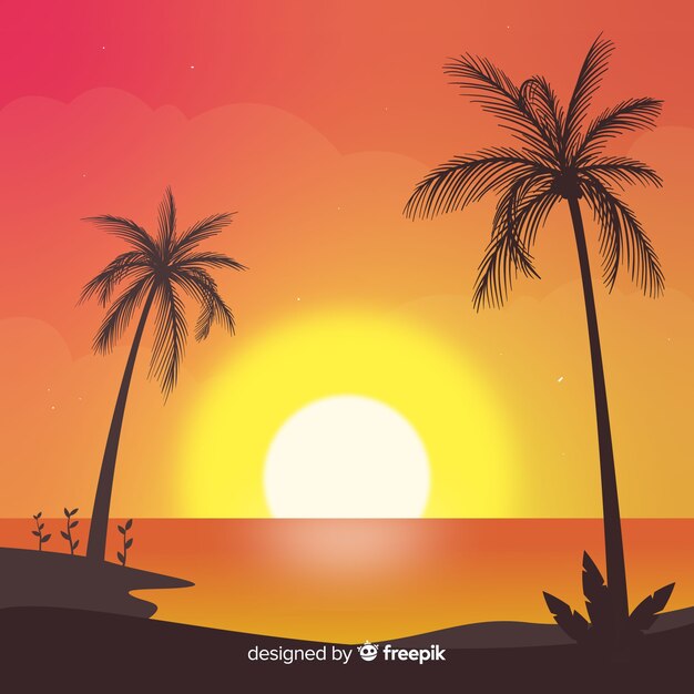 Paisaje de puesta de sol en gradiente en la playa