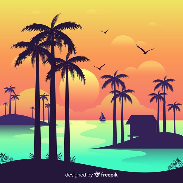 Paisaje de puesta de sol en gradiente en la playa