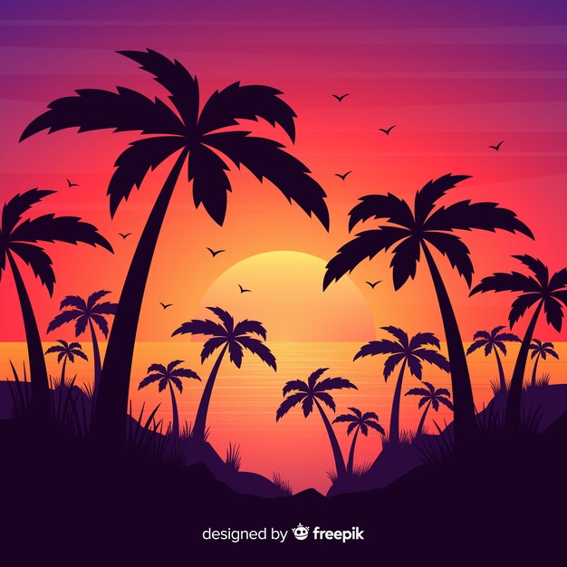 Paisaje de puesta de sol en gradiente en la playa