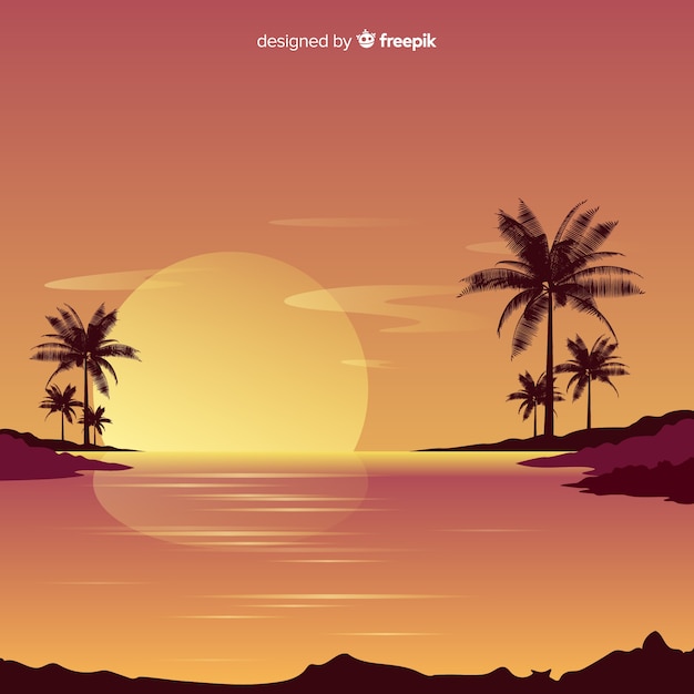 Paisaje de puesta de sol en gradiente en la playa