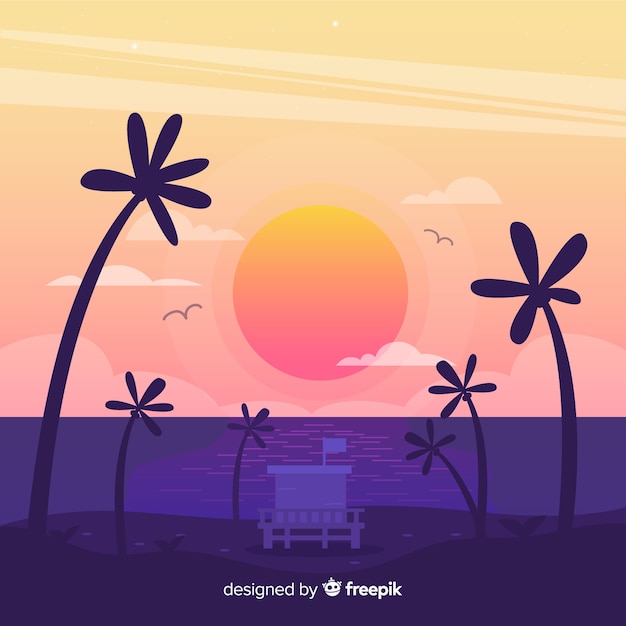Paisaje de puesta de sol en gradiente en la playa