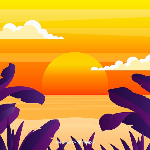 Vector gratuito paisaje de puesta de sol en la playa con degradado