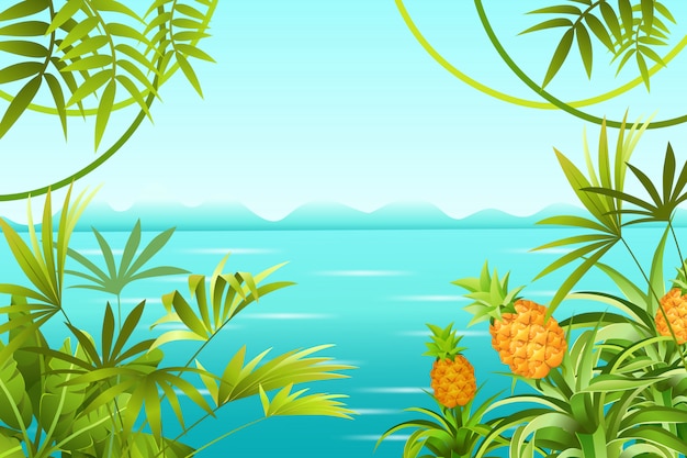 Vector gratuito paisaje de selva tropical y mar.