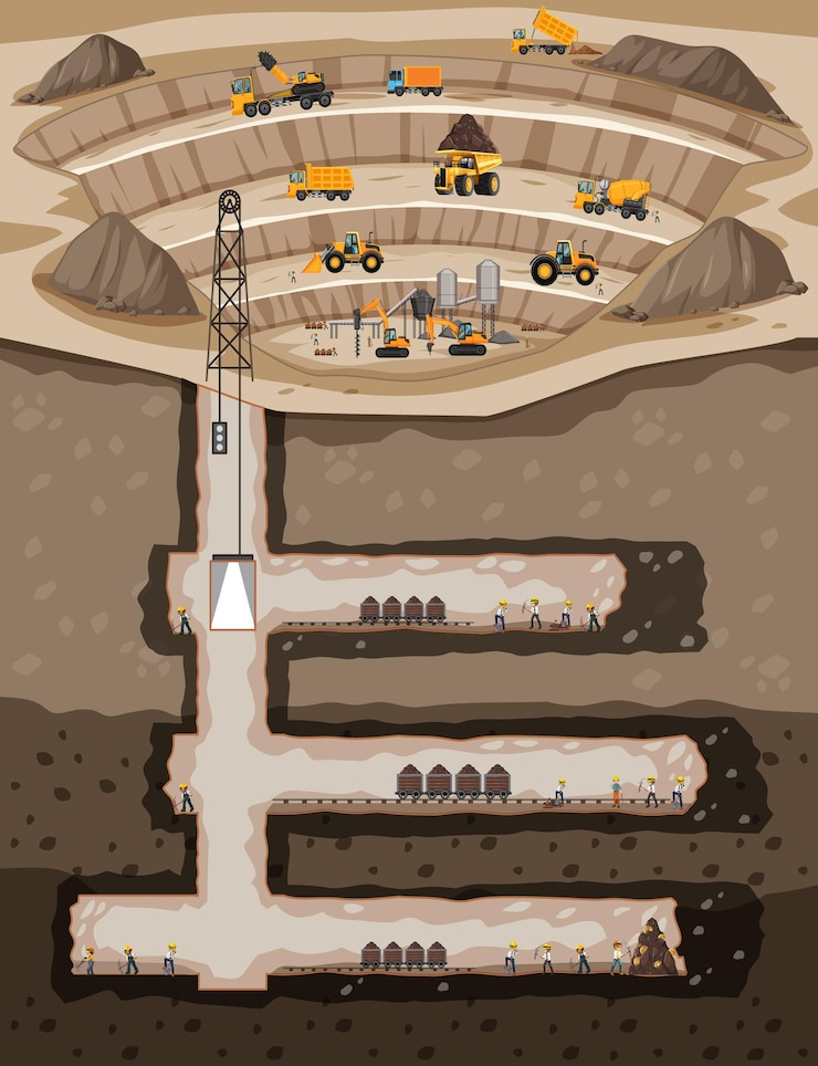 Vector gratuito paisaje subterráneo de la minería del carbón.