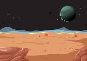 Vector gratuito paisaje de la superficie del espacio exterior con el planeta.