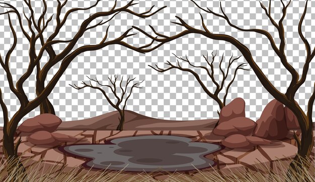 Paisaje de tierra seca agrietada sobre fondo transparente