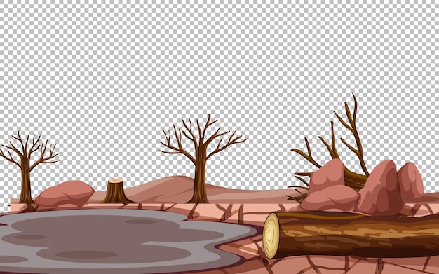 Vector gratuito paisaje de tierra seca agrietada en transparente