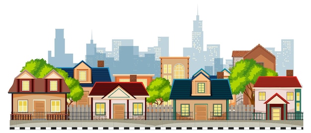 Paisaje urbano aislado sobre un fondo blanco