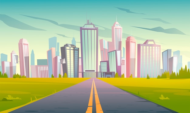 Vector gratuito paisaje urbano con carretera y ciudad