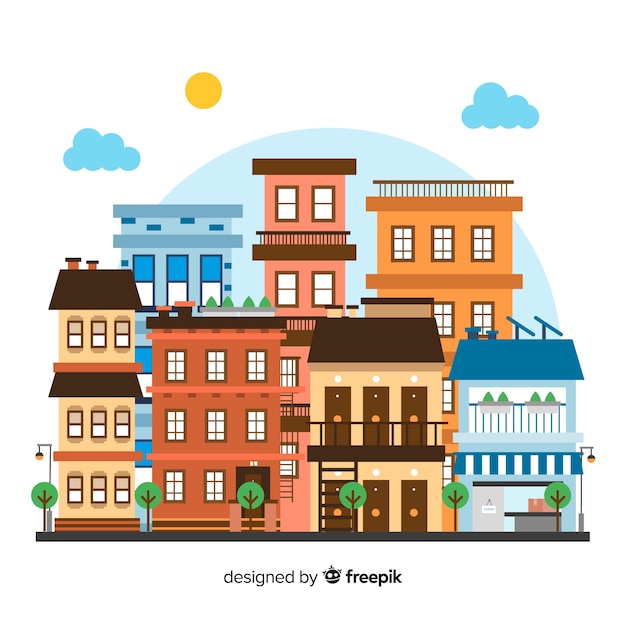 Paisaje urbano de diseño plano con edificios de oficinas