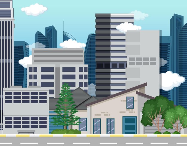 Paisaje urbano con fondo de altos rascacielos