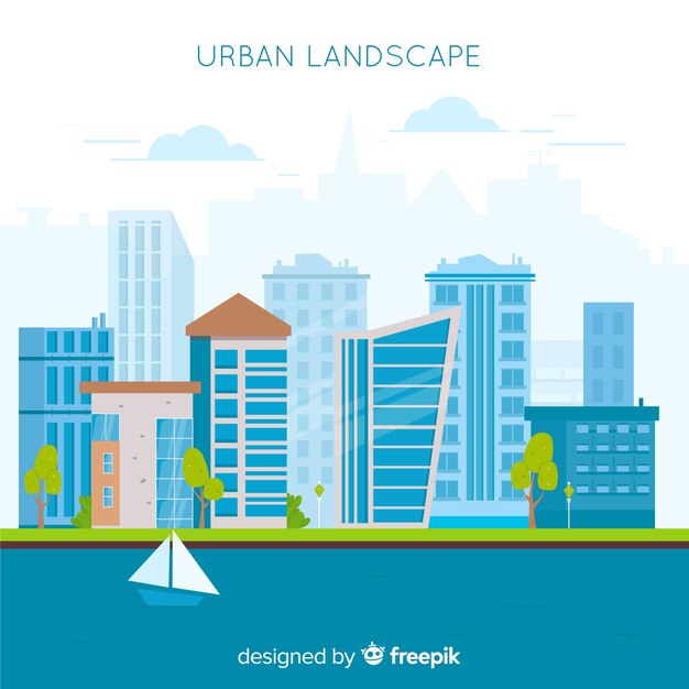 Paisaje urbano moderno con diseño plano