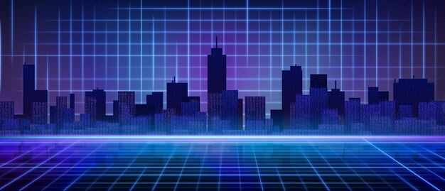 Paisaje urbano tecnológico retro futurista