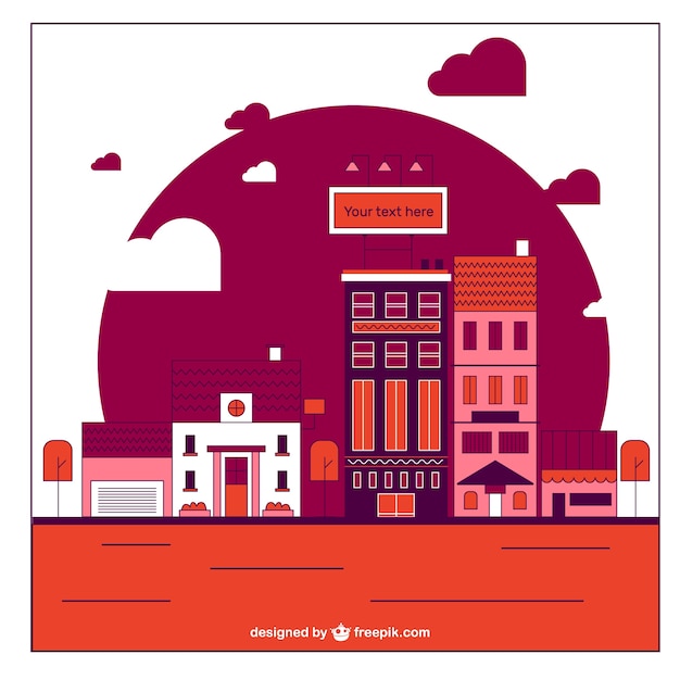 Paisaje urbano en tonos rojo y morado