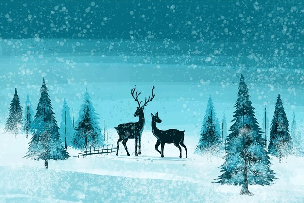 Paisaje para las vacaciones de invierno y Año Nuevo Fondo de la tarjeta de Navidad