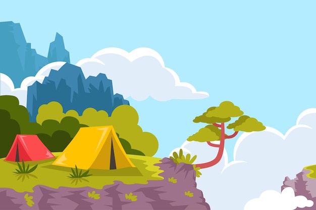 Vector gratuito paisaje de la zona de acampada