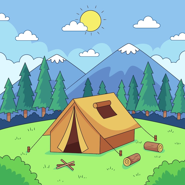 Vector gratuito paisaje de la zona de acampada