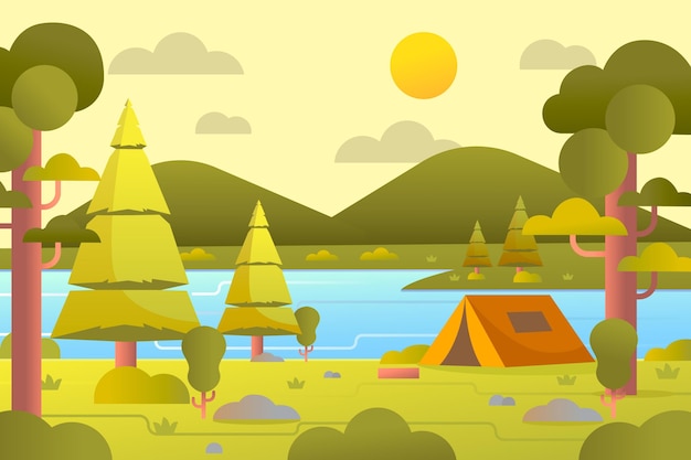 Vector gratuito paisaje de la zona de acampada