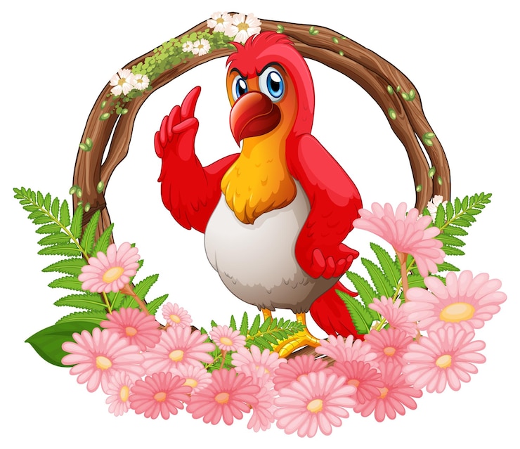 Vector gratuito un pájaro alegre rodeado de un marco floral