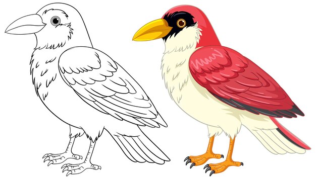Pájaro de dibujos animados de pie aislado en blanco