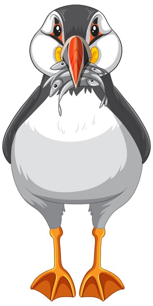 Pájaro frailecillo sosteniendo peces en su pico