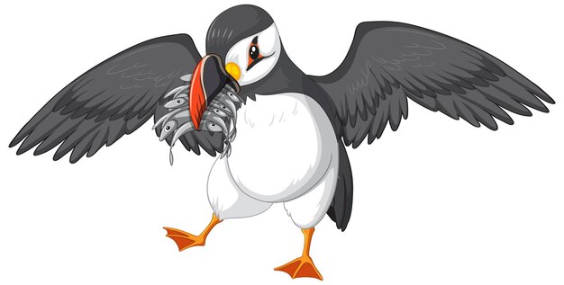 Pájaro frailecillo sosteniendo peces en su pico