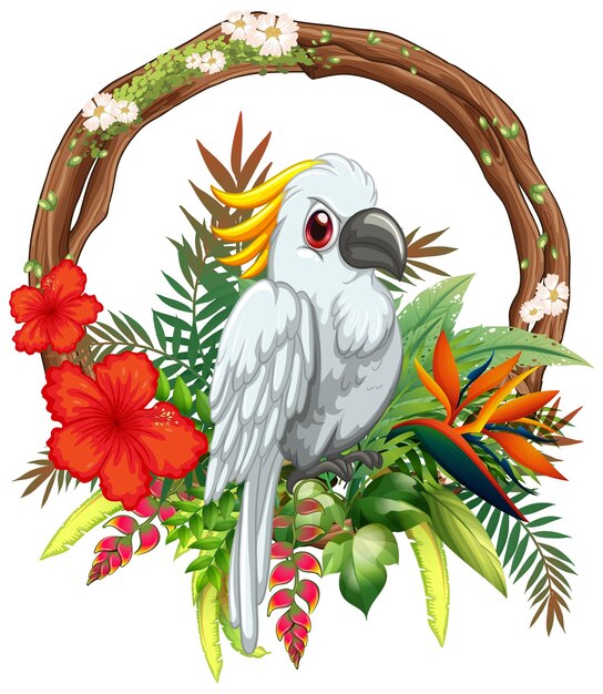 Un pájaro tropical con un arreglo floral exótico