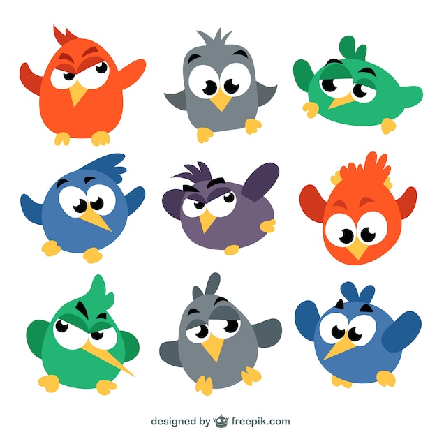 Pájaros de colores en estilo de dibujos animados