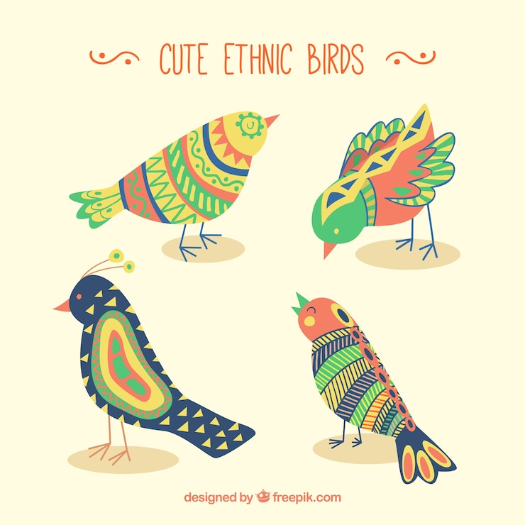 Vector gratuito pájaros étnicos lindos