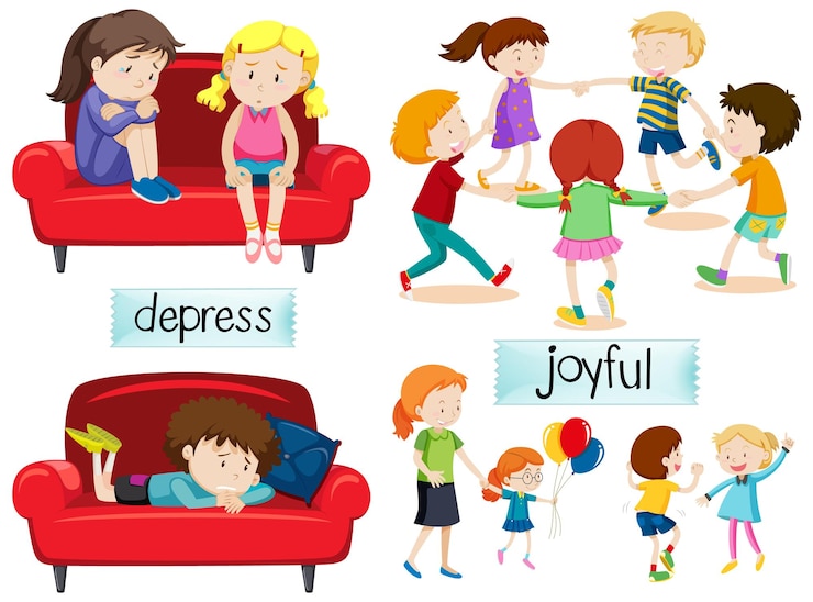 Vector gratuito palabra de adjetivo de vocabulario en inglés con personajes de dibujos animados