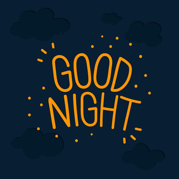 Palabra de buenas noches naranja sobre un fondo azul oscuro