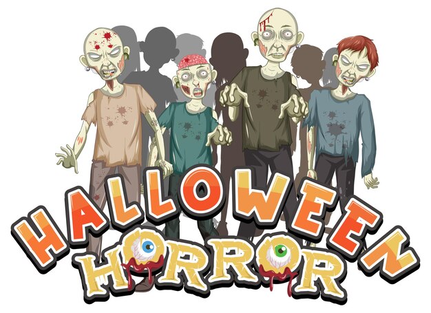 Palabra de terror de Halloween con zombis espeluznantes