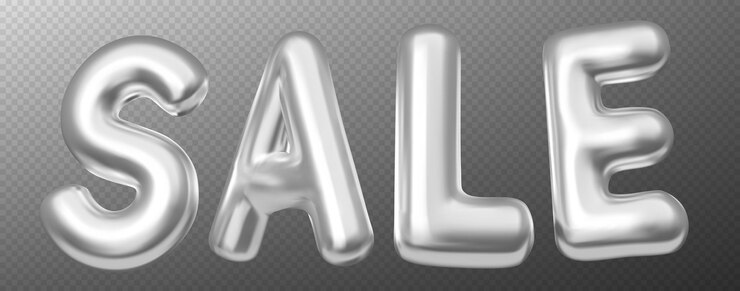 Vector gratuito palabra de venta brillante plata aislada en transparente