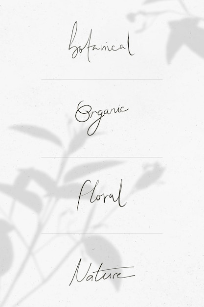 Palabras de naturaleza en vector de estilo de tipografía manuscrita mínima