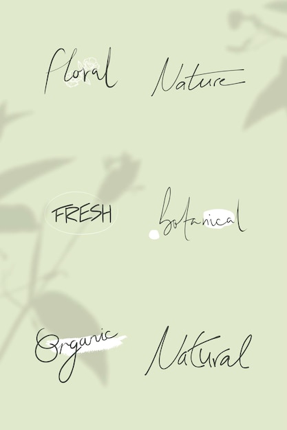 Vector gratuito palabras de naturaleza en vector de estilo de tipografía manuscrita mínima