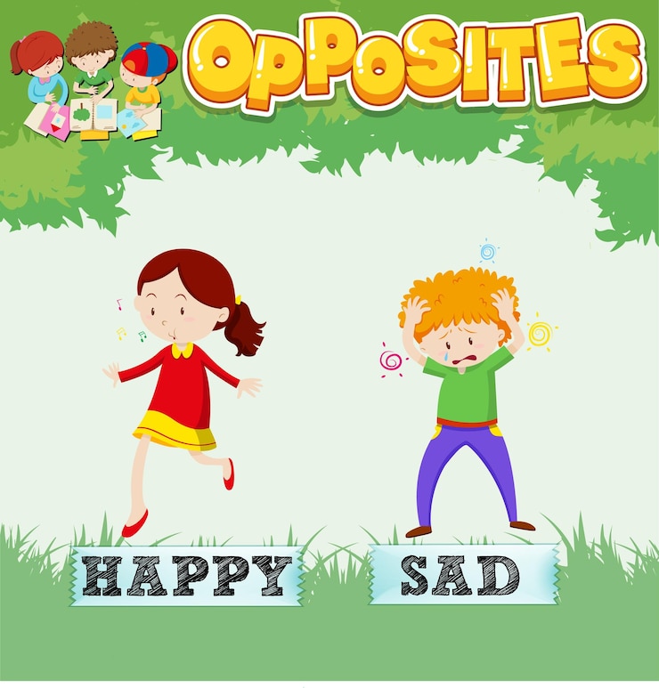 Vector gratuito palabras opuestas para feliz y triste