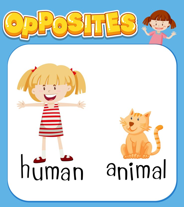 Vector gratuito palabras opuestas para humanos y animales