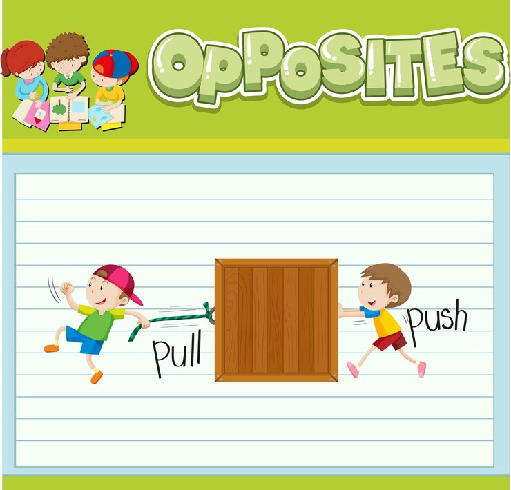 Vector gratuito palabras opuestas con imágenes para niños.