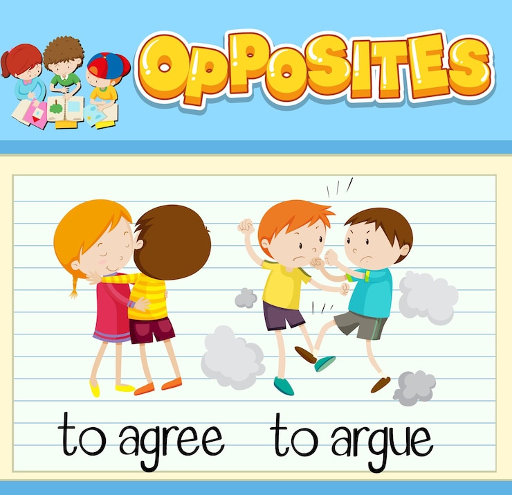 Vector gratuito palabras opuestas con imágenes para niños.