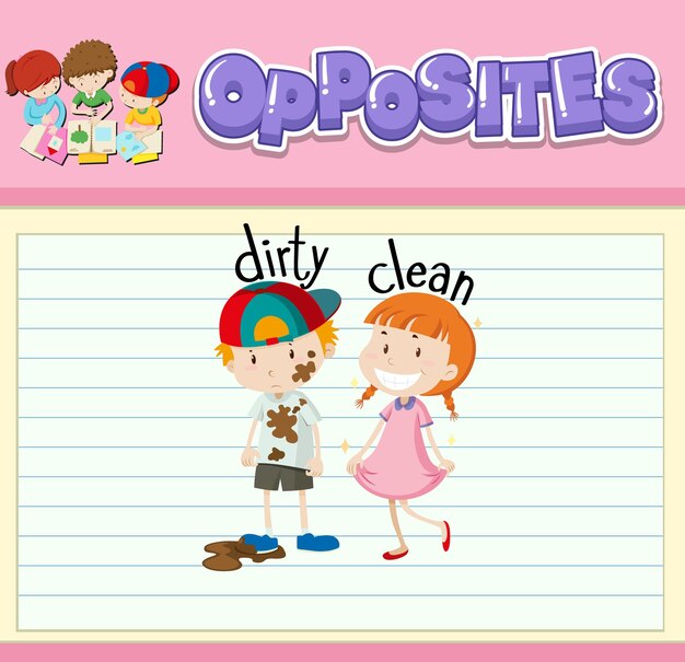 Palabras opuestas con imágenes para niños.