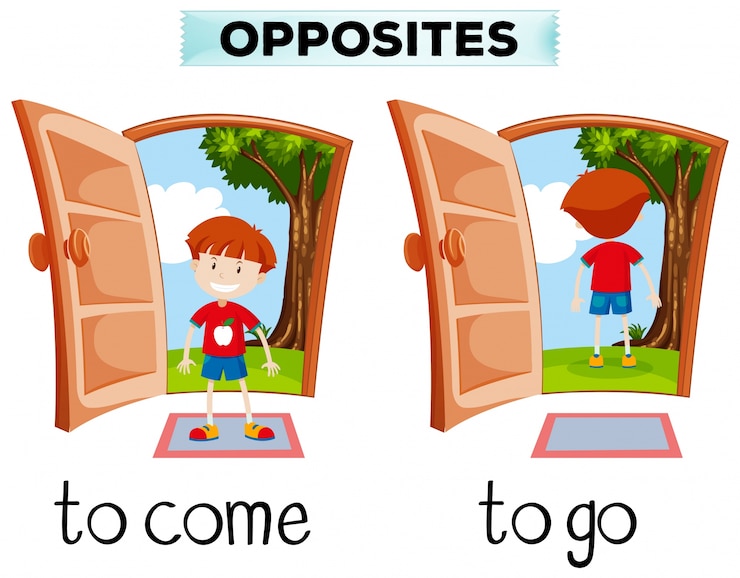 Vector gratuito palabras opuestas para ir y venir